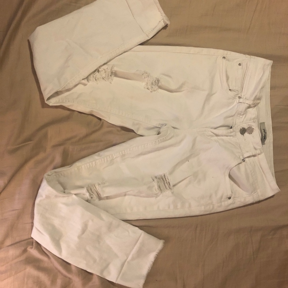 White mid-rise distressed refuge jeans